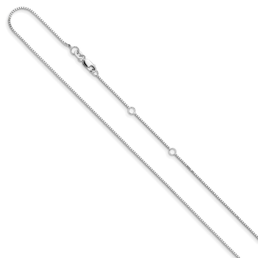 18 Inch 14K White Gold .95mm Box 1In+1In Adjustable Chain Necklace