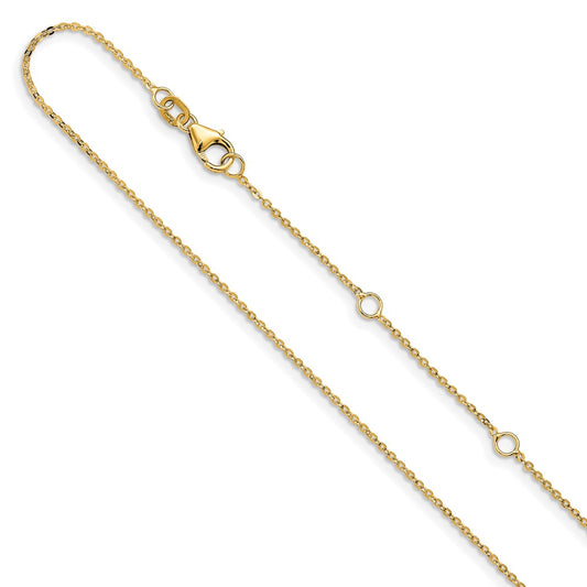 2 Inch 14K Yellow Gold 1.2mm Flat Cable 1In+1In Adjustable Chain Necklace