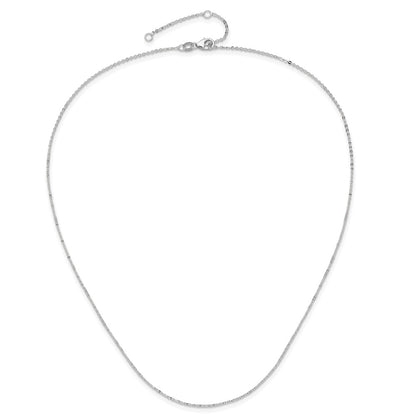 2 Inch 14K White Gold 1.2mm Flat Cable 1In+1In Adjustable Chain Necklace