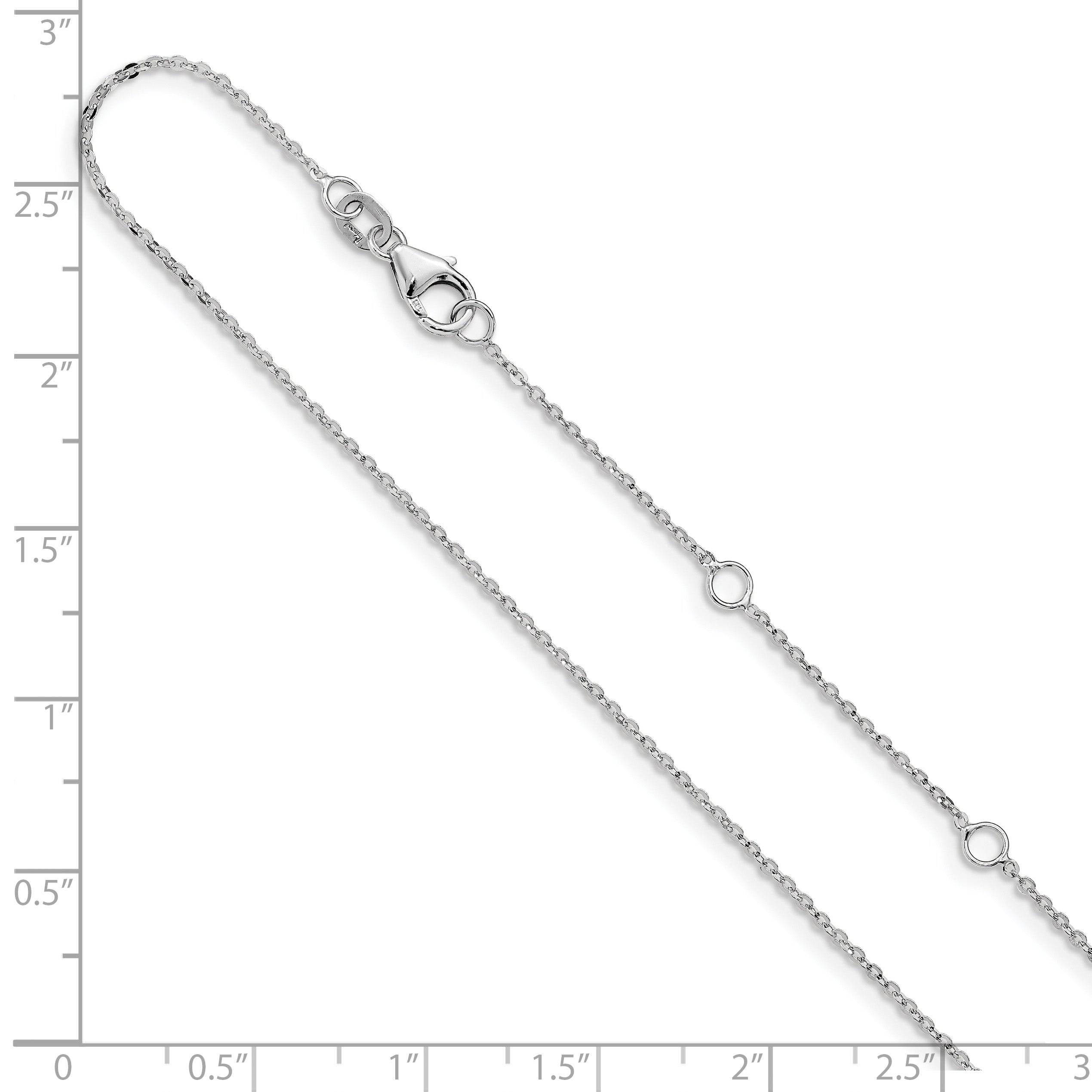18 Inch 14K White Gold 1.2mm Flat Cable 1In+1In Adjustable Chain Necklace