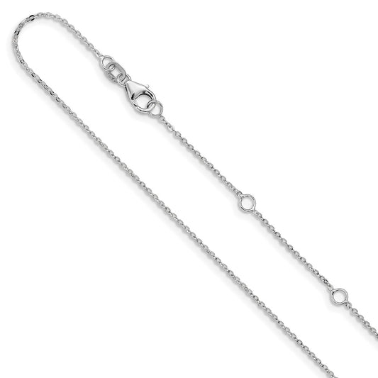 2 Inch 14K White Gold 1.2mm Flat Cable 1In+1In Adjustable Chain Necklace