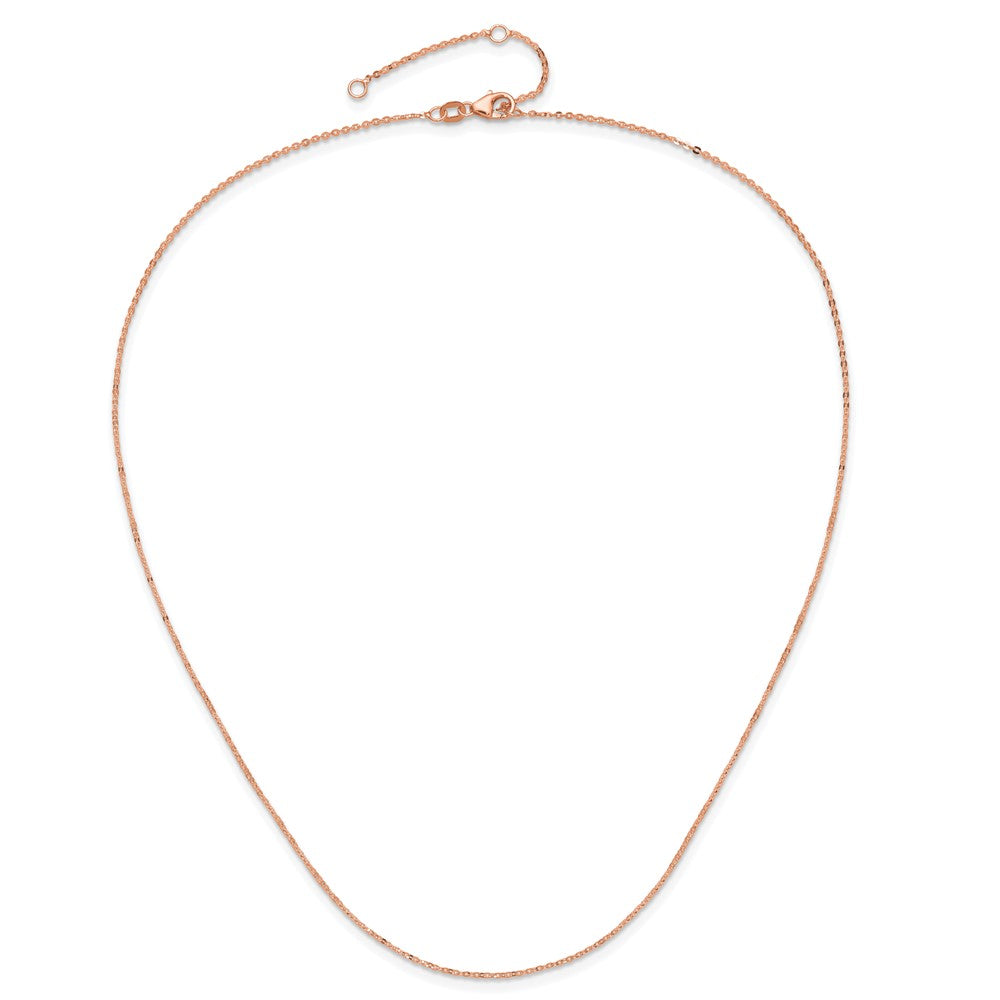 18 Inch 14K Rose Gold 1.2mm Flat Cable 1In+1In Adjustable Chain Necklace