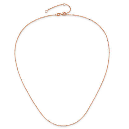 18 Inch 14K Rose Gold 1.2mm Flat Cable 1In+1In Adjustable Chain Necklace