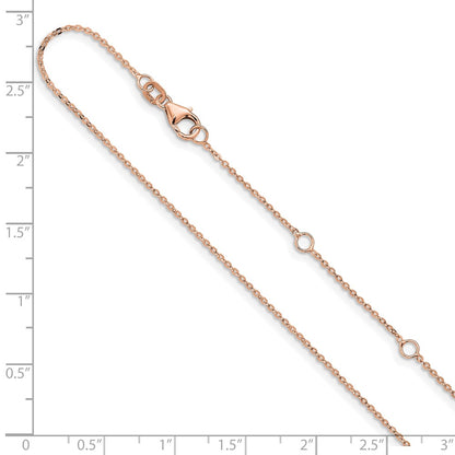 18 Inch 14K Rose Gold 1.2mm Flat Cable 1In+1In Adjustable Chain Necklace