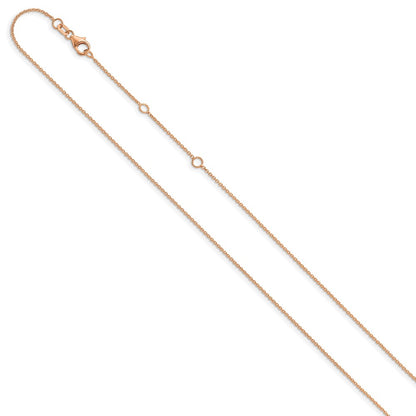 18 Inch 14K Rose Gold 1.25mm Round Cable 1In+1In Adjustable Chain Necklace