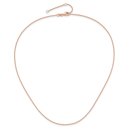2 Inch 14K Rose Gold 1.25mm Round Cable 1In+1In Adjustable Chain Necklace