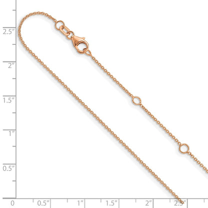 2 Inch 14K Rose Gold 1.25mm Round Cable 1In+1In Adjustable Chain Necklace
