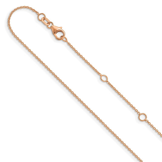 2 Inch 14K Rose Gold 1.25mm Round Cable 1In+1In Adjustable Chain Necklace