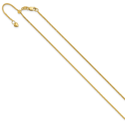 22 Inch 14K Yellow Gold Adjustable 1mm Quadra Wheat Chain Necklace