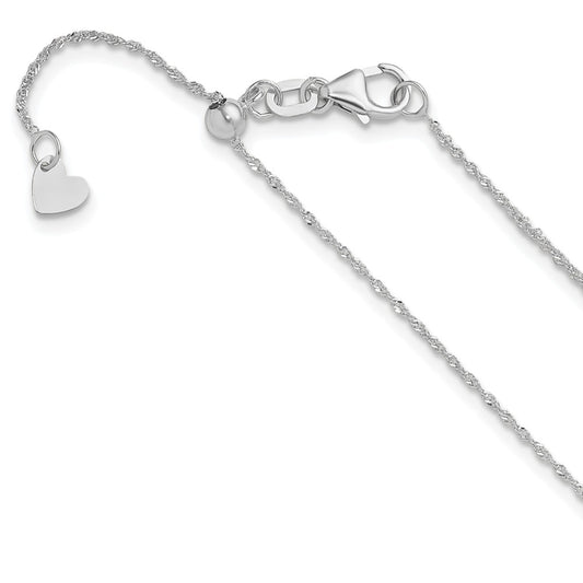 22 Inch 14K White Gold Adjustable .95mm Sparkle Singapore Chain Necklace