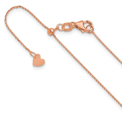 22 Inch 14K Rose Gold Adjustable 1mm D/C Cable Chain Necklace