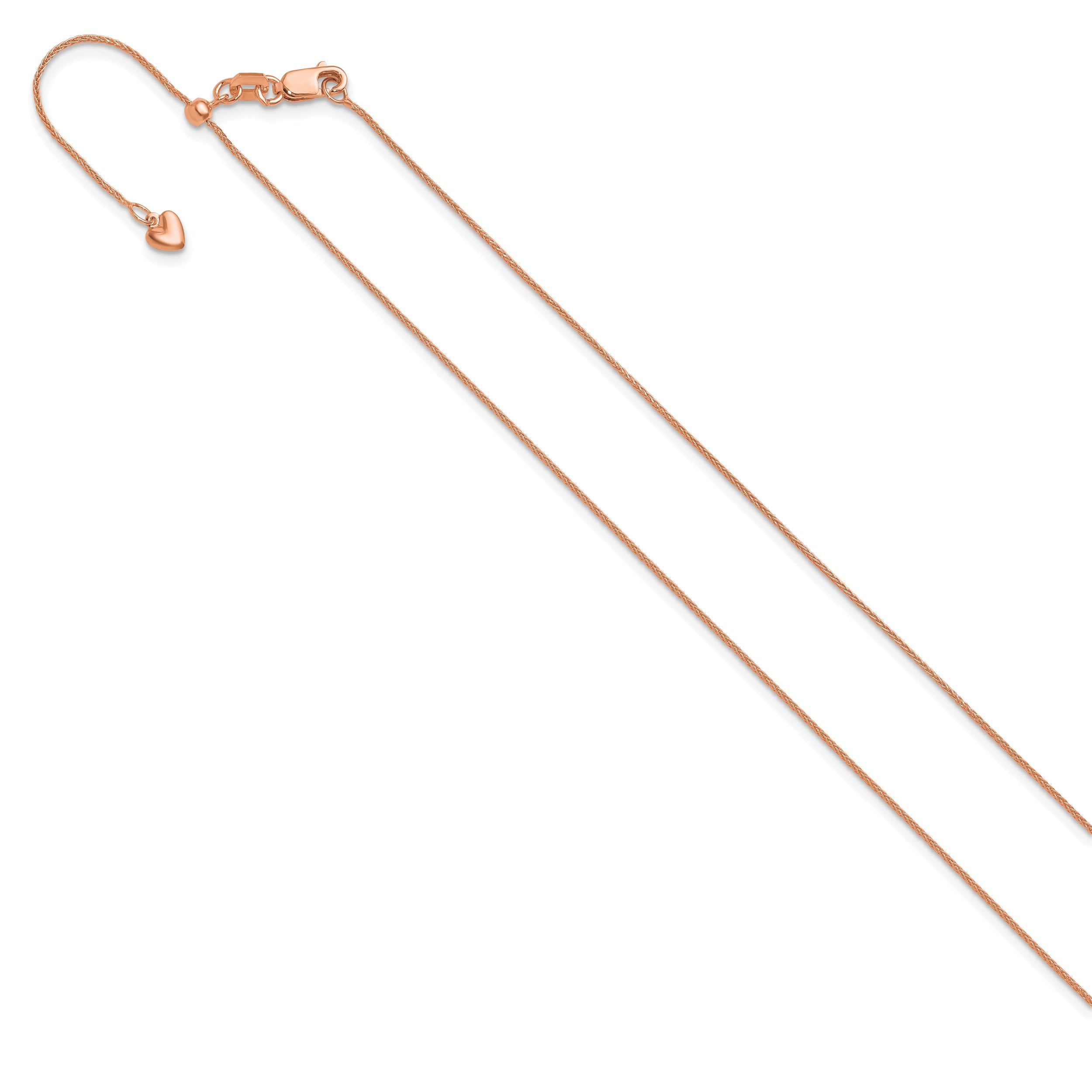 22 Inch 14K Rose Gold Adjustable .85mm Wheat Chain Necklace