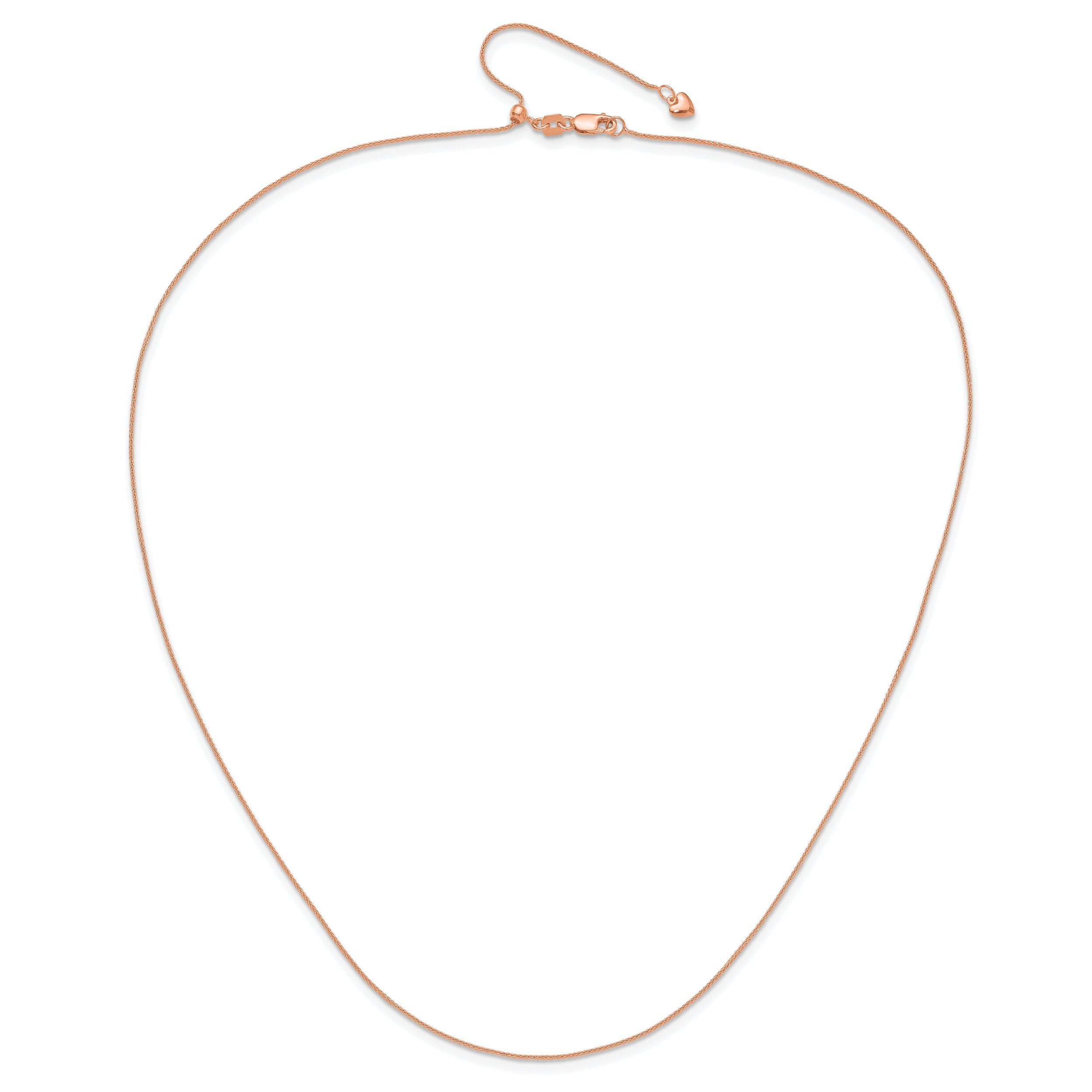 22 Inch 14K Rose Gold Adjustable .85mm Wheat Chain Necklace