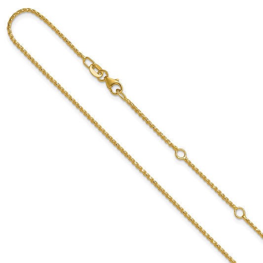 18 Inch 14K Yellow Gold 1.15mm D/C Open Franco 1In+1In Adjustable Chain Necklace