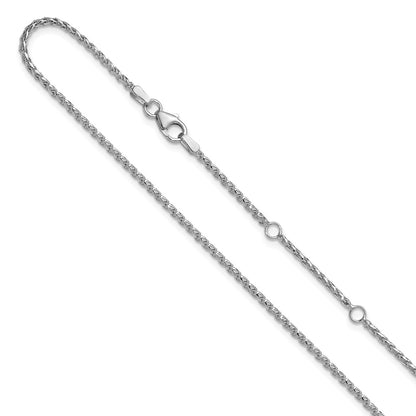 2 Inch 14K White Gold 1.65mm D/C Open Franco 1In+1In Adjustable Chain Necklace