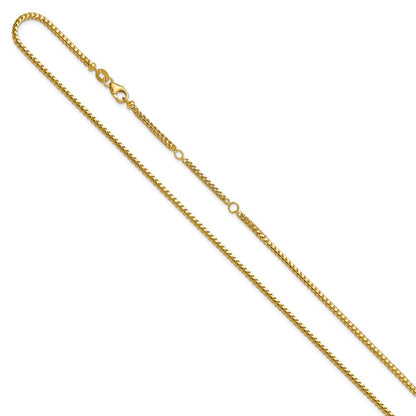 2 Inch 14K Yellow Gold 2.1mm D/C Open Franco 1In+1In Adjustable Chain Necklace