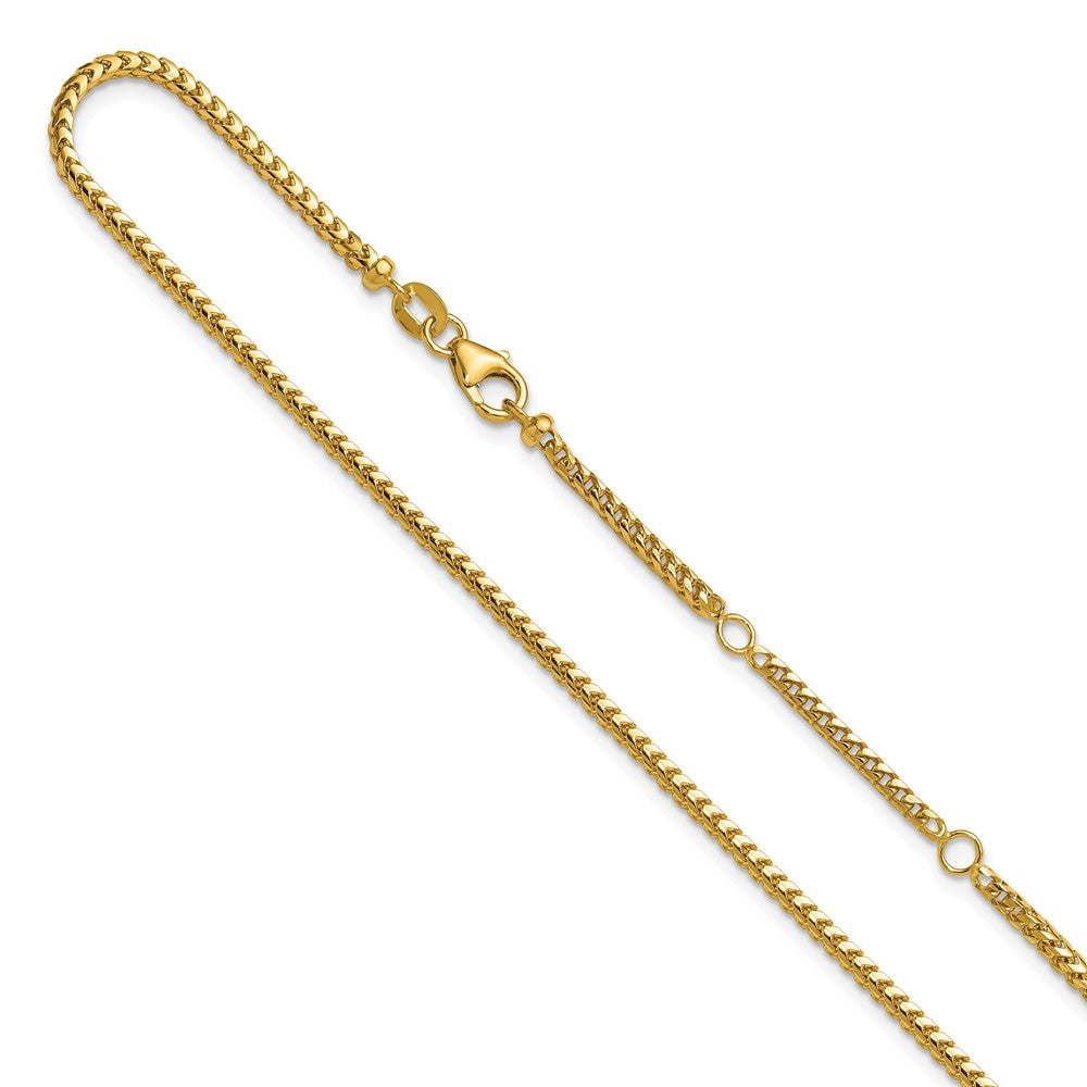 18 Inch 14K Yellow Gold 2.1mm D/C Open Franco 1In+1In Adjustable Chain Necklace