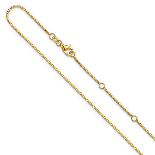 2 Inch 14K Yellow Gold 1mm Box 1In+1In Adjustable Chain Necklace
