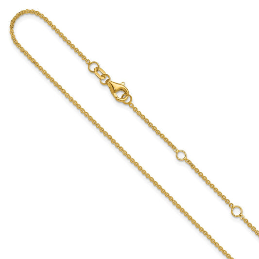 2 Inch 14K Yellow Gold 1.4mm Flat Cable 1In+1In Adjustable Chain Necklace
