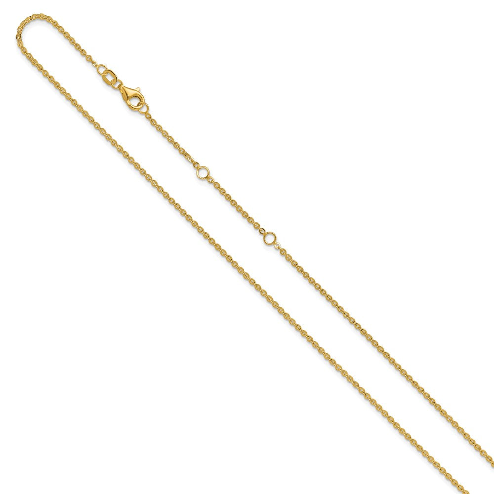 18 Inch 14K Yellow Gold 1.7mm Flat Cable 1In+1In Adjustable Chain Necklace
