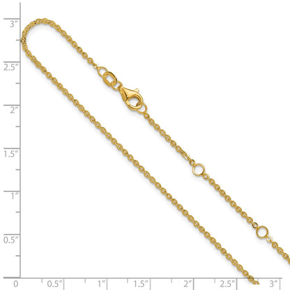 18 Inch 14K Yellow Gold 1.7mm Flat Cable 1In+1In Adjustable Chain Necklace
