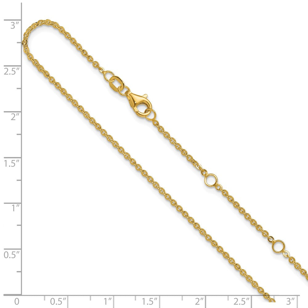 2 Inch 14K Yellow Gold 1.7mm Flat Cable 1In+1In Adjustable Chain Necklace