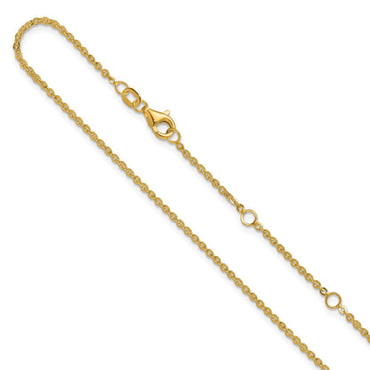 2 Inch 14K Yellow Gold 1.7mm Flat Cable 1In+1In Adjustable Chain Necklace