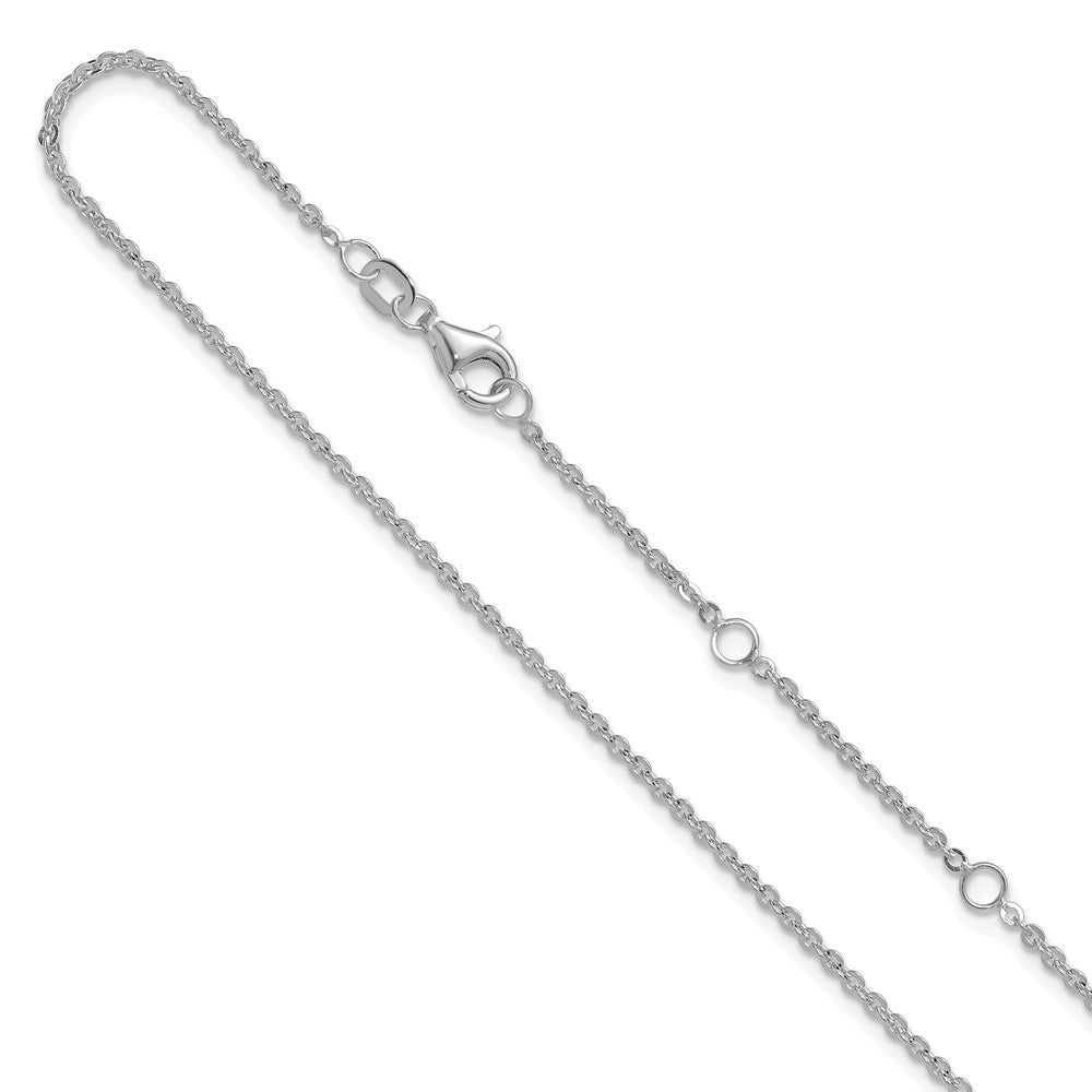 18 Inch 14K White Gold 1.7mm Flat Cable 1In+1In Adjustable Chain Necklace