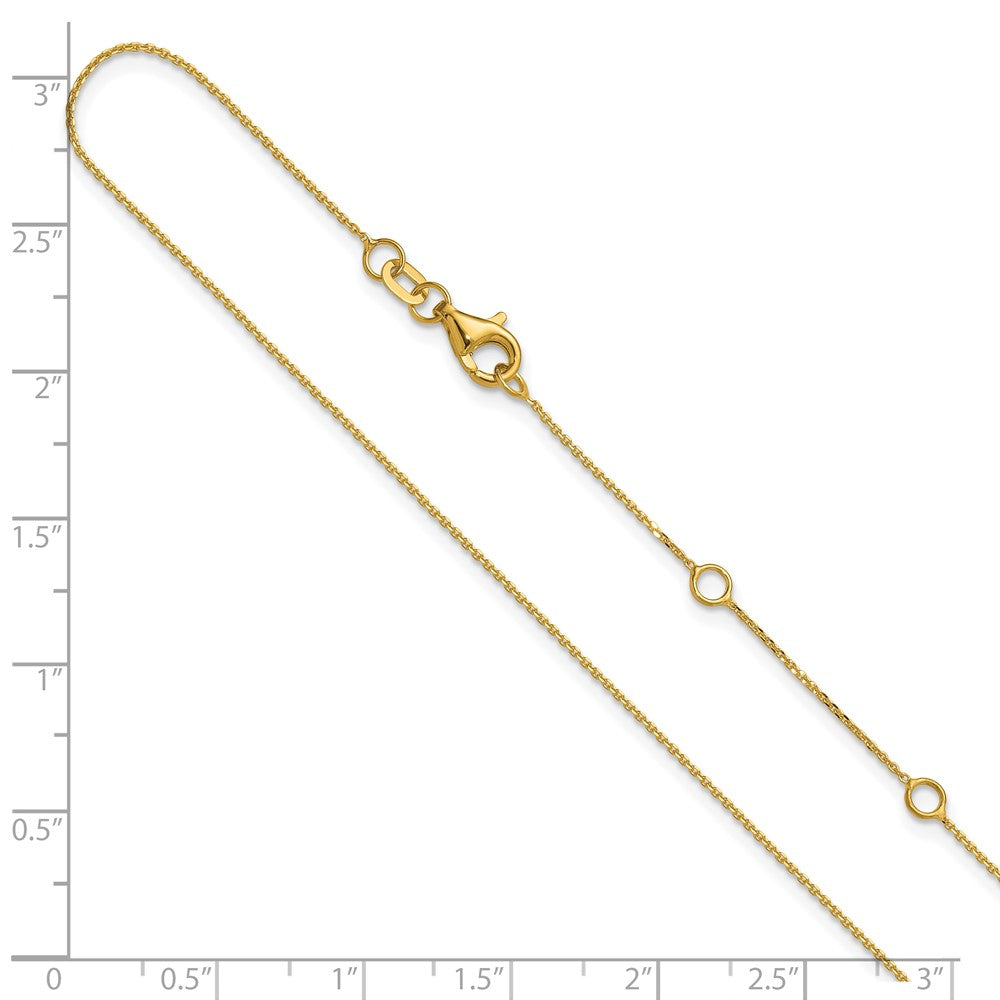 18 Inch 14K Yellow Gold .85mm D/C Square Cable 1In+1In Adjustable Chain Necklace