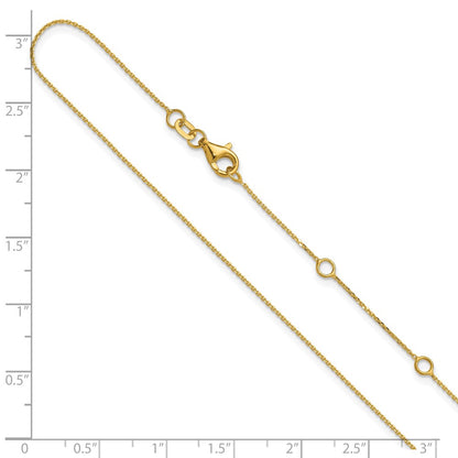 18 Inch 14K Yellow Gold .85mm D/C Square Cable 1In+1In Adjustable Chain Necklace