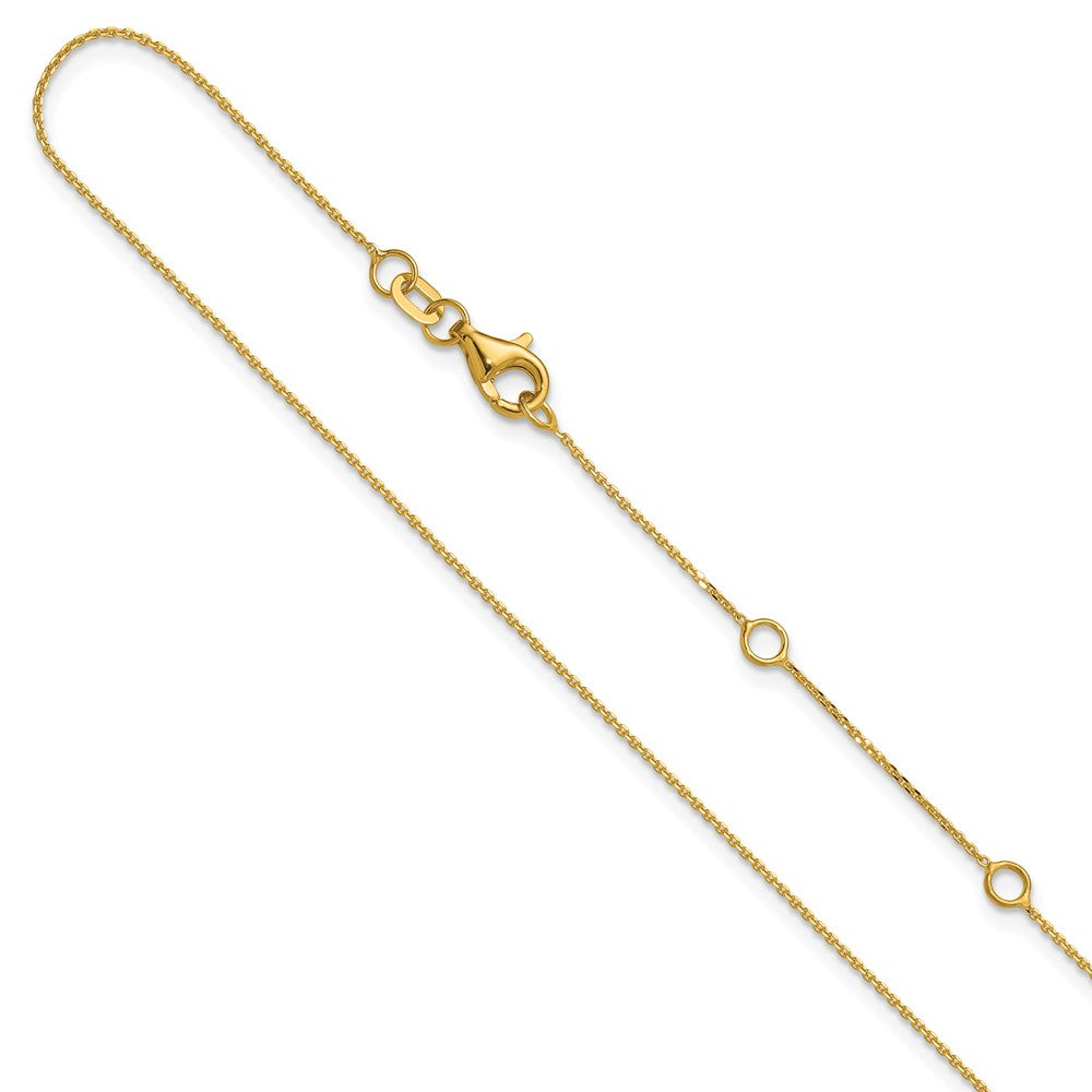 18 Inch 14K Yellow Gold .85mm D/C Square Cable 1In+1In Adjustable Chain Necklace