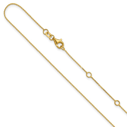 2 Inch 14K Yellow Gold .85mm D/C Square Cable 1In+1In Adjustable Chain Necklace