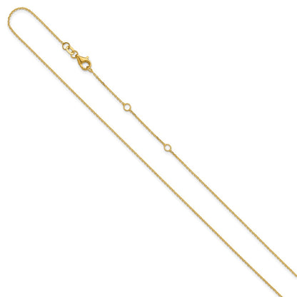2 Inch 14K Yellow Gold 1mm D/C Square Cable 1In+1In Adjustable Chain Necklace