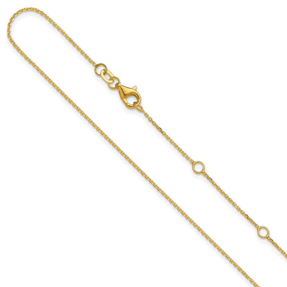 2 Inch 14K Yellow Gold 1mm D/C Square Cable 1In+1In Adjustable Chain Necklace