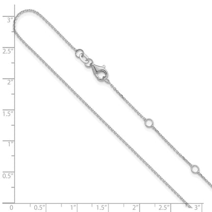 2 Inch 14K White Gold 1mm D/C Square Cable 1In+1In Adjustable Chain Necklace