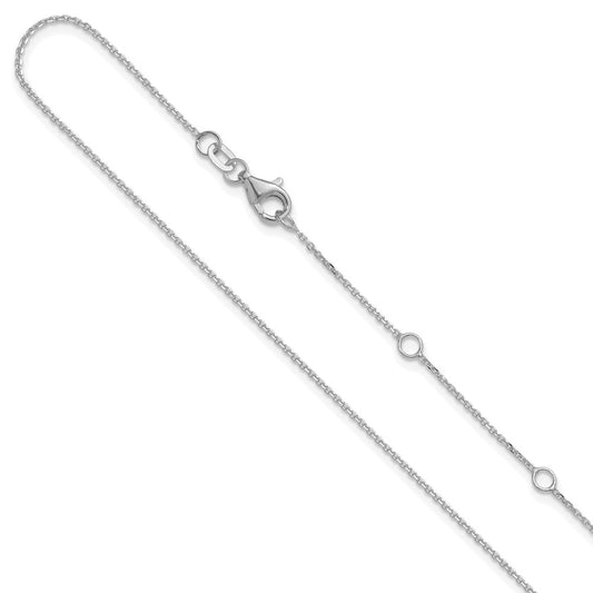 2 Inch 14K White Gold 1mm D/C Square Cable 1In+1In Adjustable Chain Necklace