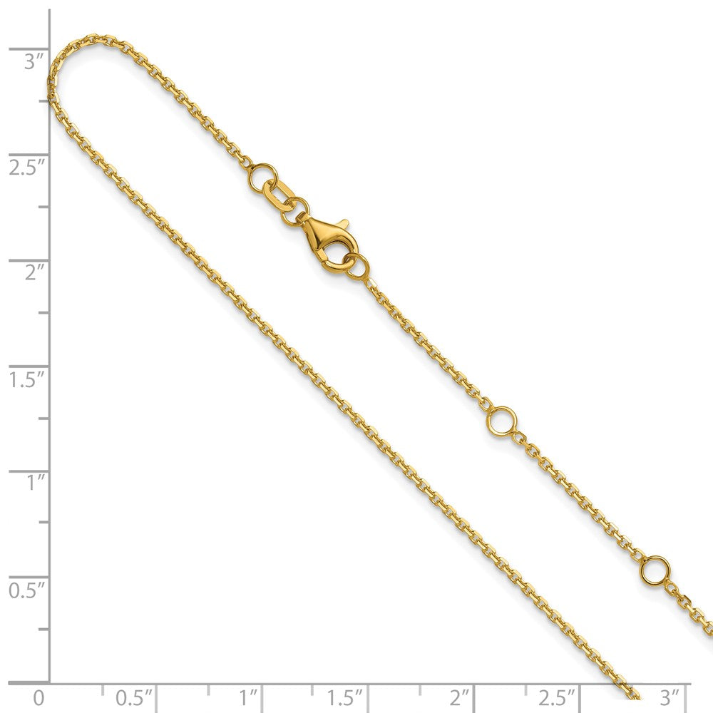 18 Inch 14K Yellow Gold 1.4mm D/C Square Cable 1In+1In Adjustable Chain Necklace