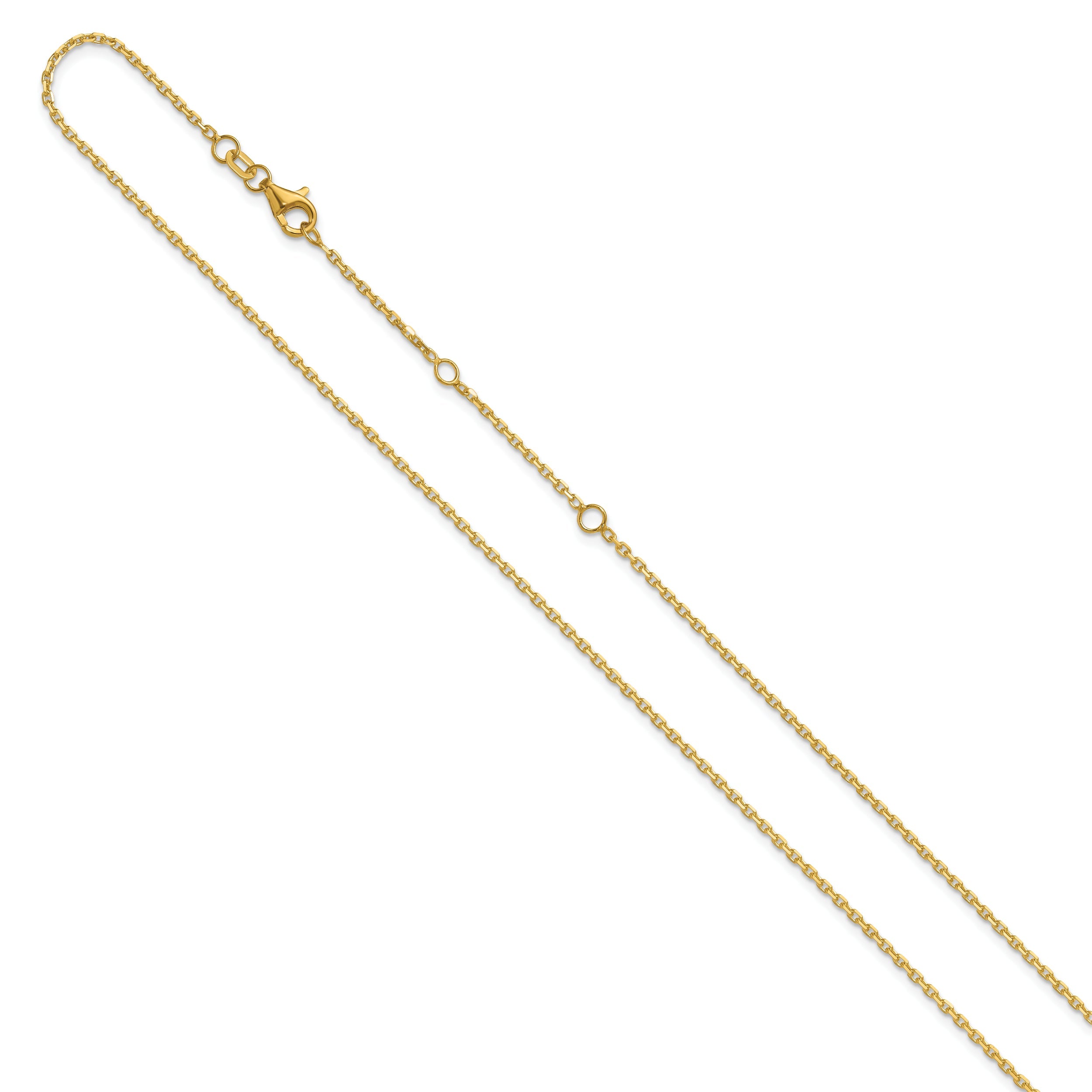2 Inch 14K Yellow Gold 1.5mm D/C Square Cable 1In+1In Adjustable Chain Necklace