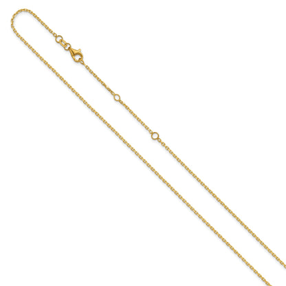 2 Inch 14K Yellow Gold 1.5mm D/C Square Cable 1In+1In Adjustable Chain Necklace