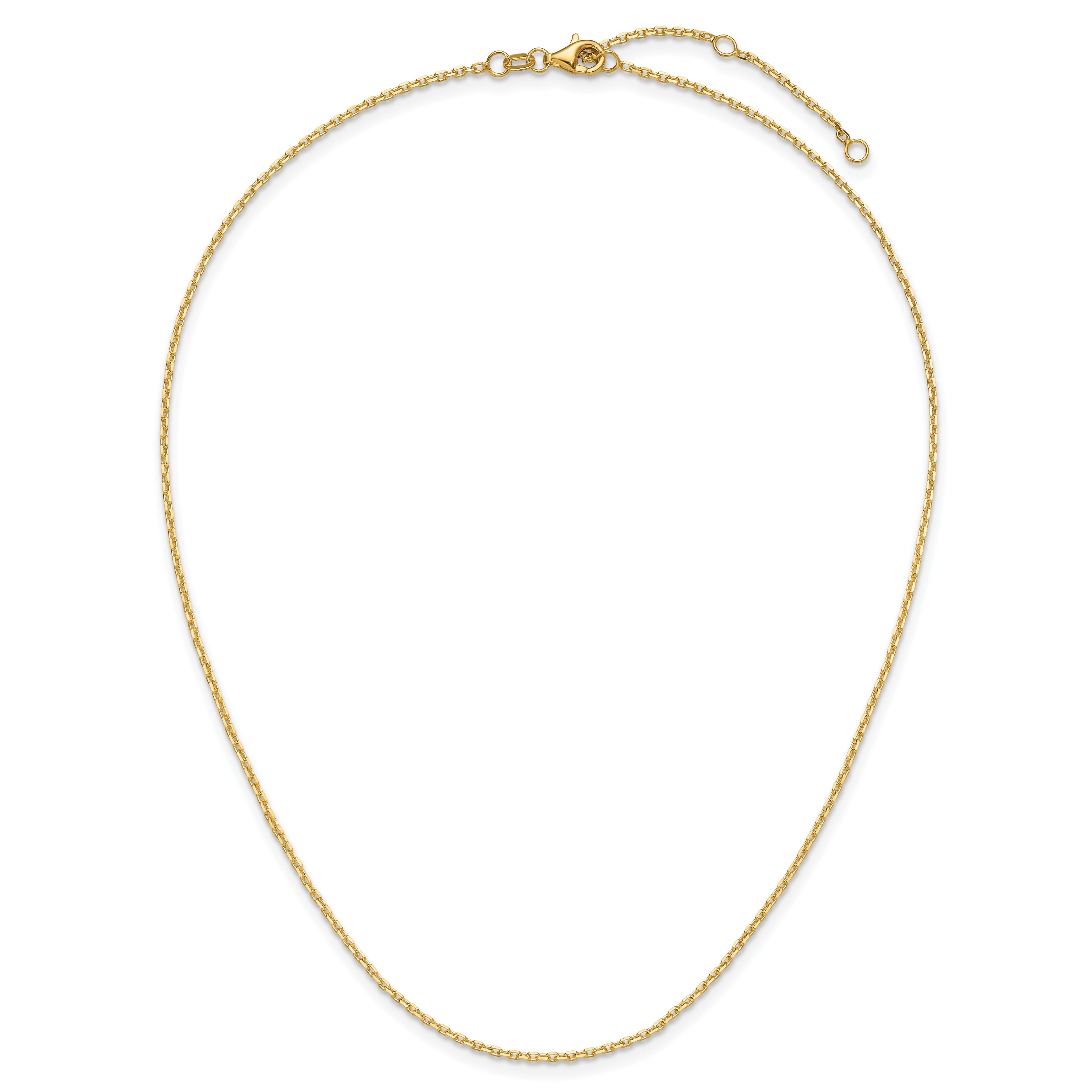 2 Inch 14K Yellow Gold 1.5mm D/C Square Cable 1In+1In Adjustable Chain Necklace