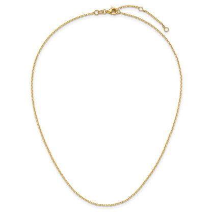 2 Inch 14K Yellow Gold 1.5mm D/C Square Cable 1In+1In Adjustable Chain Necklace