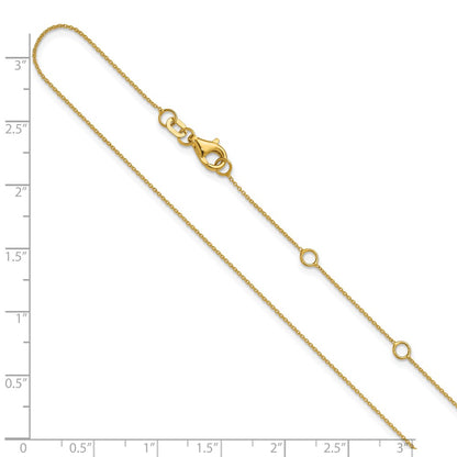 18 Inch 14K Yellow Gold .8mm Round Cable 1In+1In Adjustable Chain Necklace