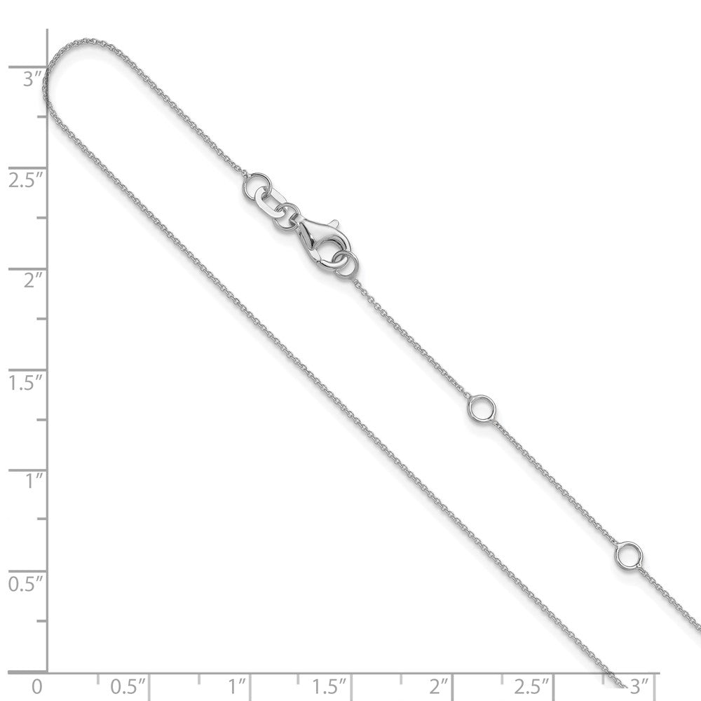 18 Inch 14K White Gold .8mm Round Cable 1In+1In Adjustable Chain Necklace