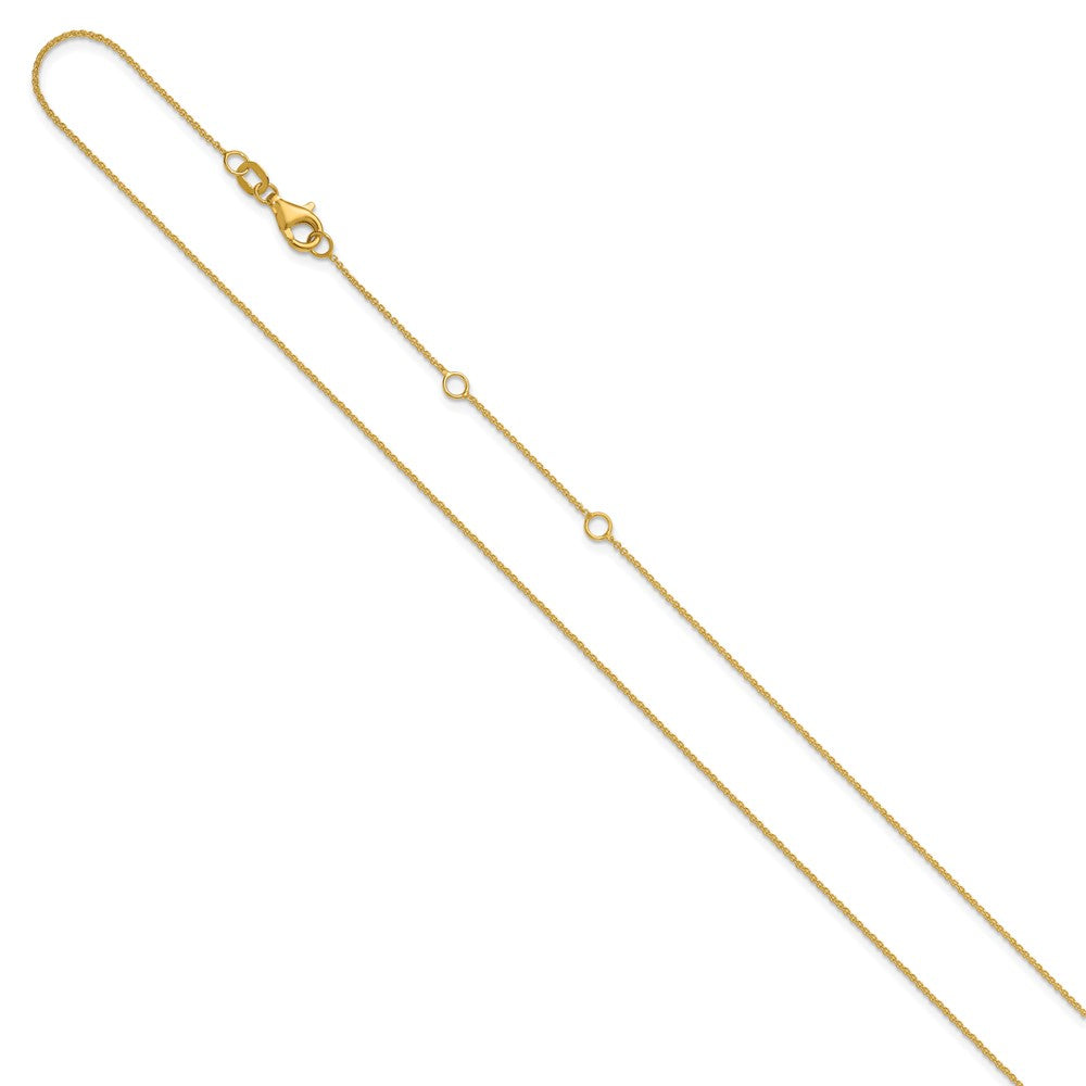 2 Inch 14K Yellow Gold .9mm Round Cable 1In+1In Adjustable Chain Necklace