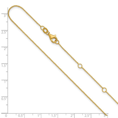 2 Inch 14K Yellow Gold .9mm Round Cable 1In+1In Adjustable Chain Necklace