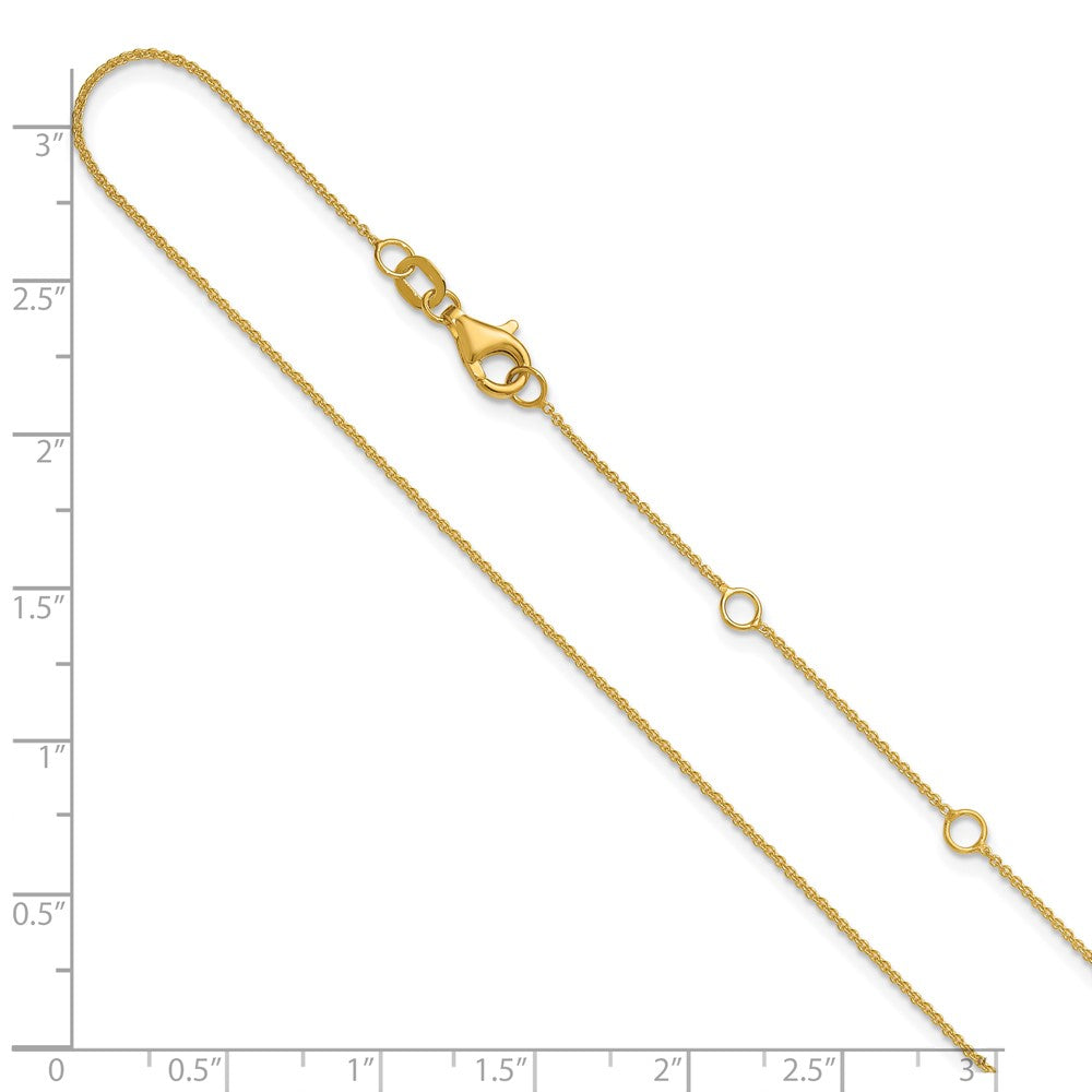 18 Inch 14K Yellow Gold .9mm Round Cable 1In+1In Adjustable Chain Necklace