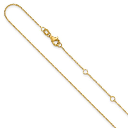2 Inch 14K Yellow Gold .9mm Round Cable 1In+1In Adjustable Chain Necklace