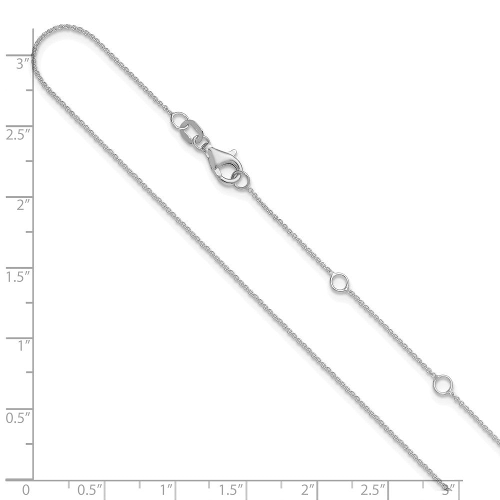 18 Inch 14K White Gold .9mm Round Cable 1In+1In Adjustable Chain Necklace