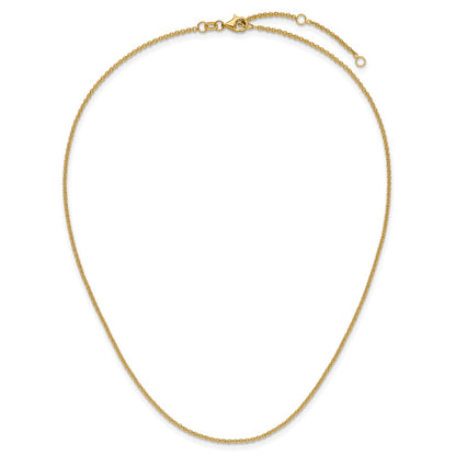 18 Inch 14K Yellow Gold 1.6mm Round Cable 1In+1In Adjustable Chain Necklace