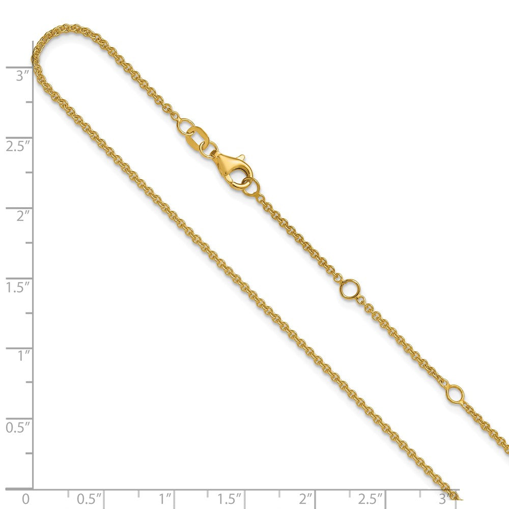 2 Inch 14K Yellow Gold 1.6mm Round Cable 1In+1In Adjustable Chain Necklace